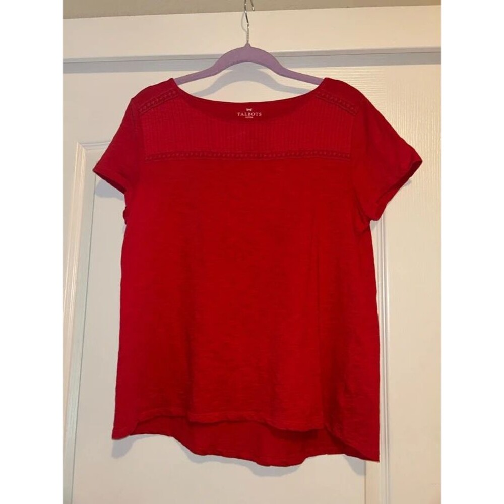 Talbots red with detail on front short sleeve cotton tee shirt LP